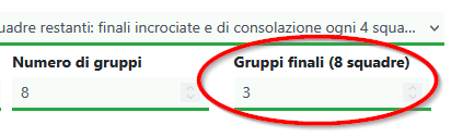 Impostazioni della categoria: il campo Gruppi finali (8 squadre)