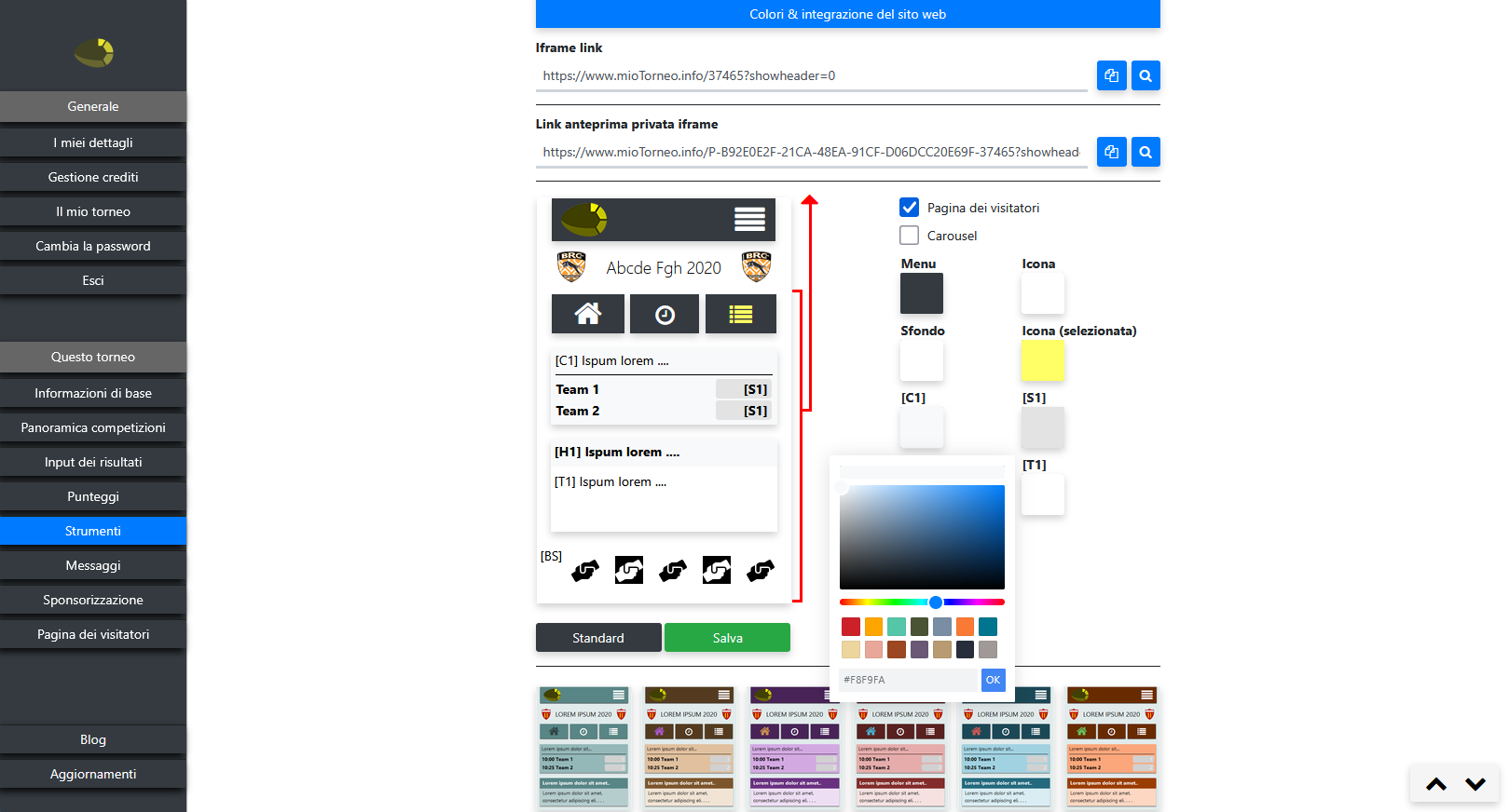 Integrare la pagina visitatori con documenti e colori