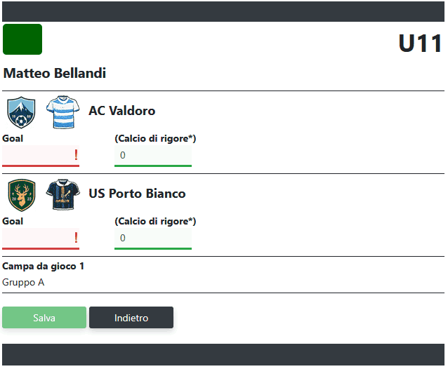 Inserimento risultato dall'organizzatore