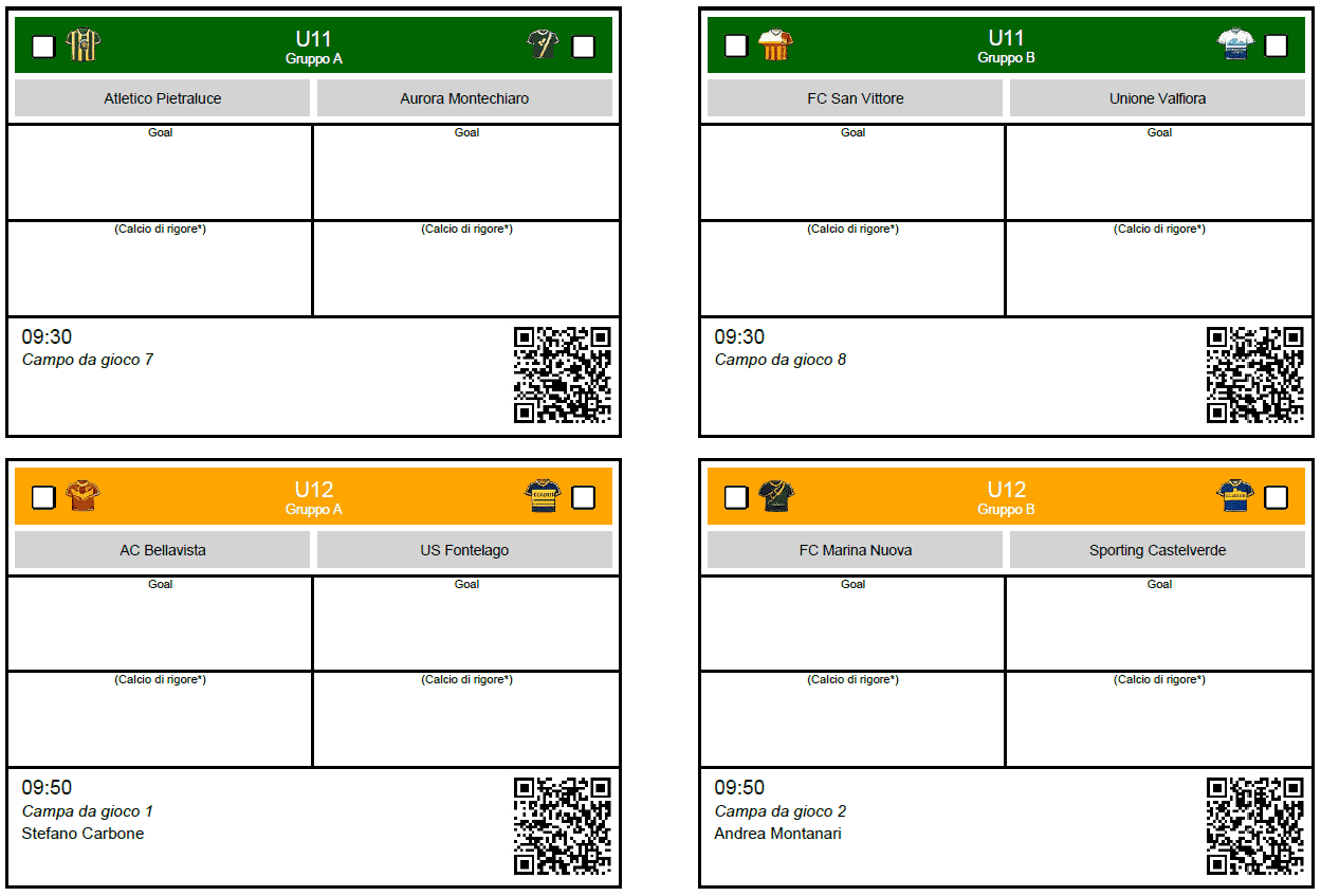 Foglio di gara con codice QR
