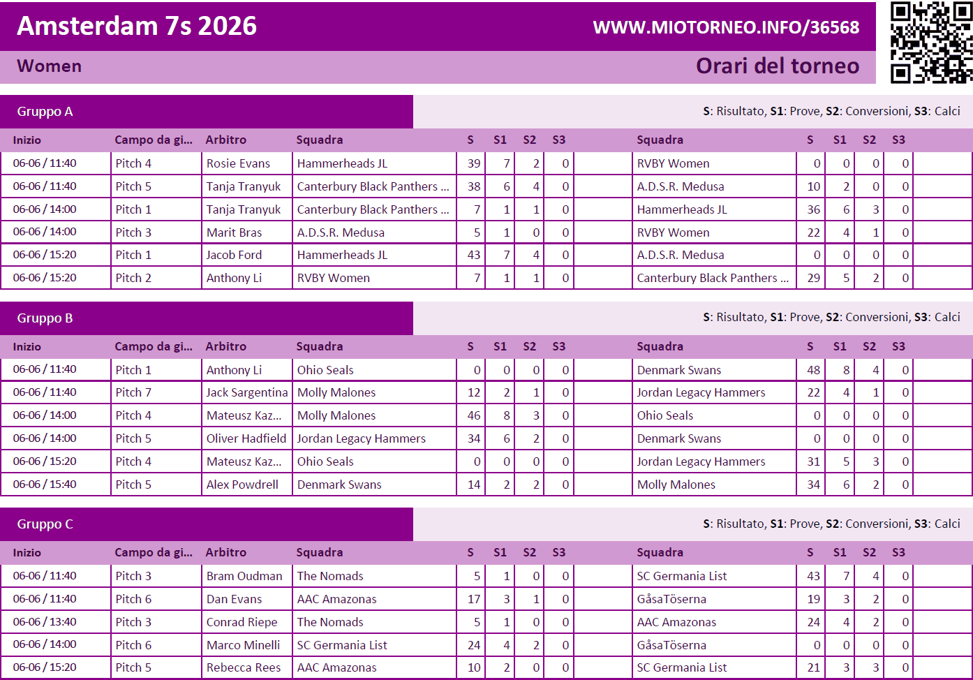 Calendario partite per categoria (A4 orizzontale)
