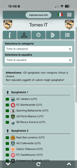 Informazioni pratiche del club, come l'assegnazione degli spogliatoi